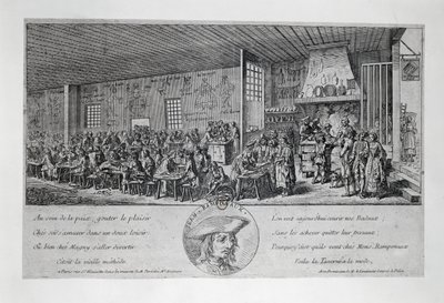 Cabaret du Tambour Royal av Jean Ramponneau (1724-1802), gravering. Frankrike av French School