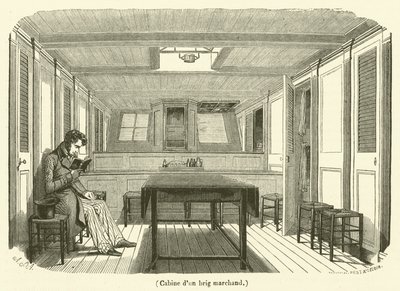 Kabin til en handelsbrig (gravering) av French School