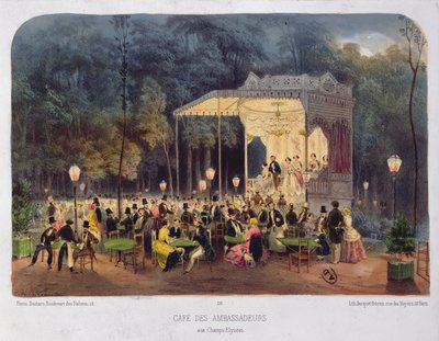 Cafe des Ambassadeurs, Champs-Elysees, ca. 1850 av French School