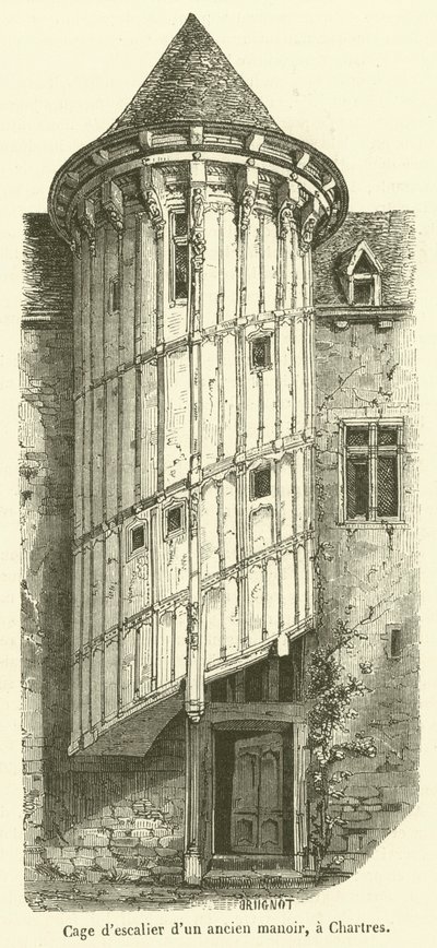 Trappeoppgang til et gammelt herskapshus, i Chartres (gravering) av French School