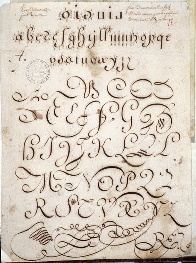 Calligraphy: Manuscript piece of round on veline adorned with arabesques around 1813 by Sebastien Royllet.Historical Library of the City of Paris av French School