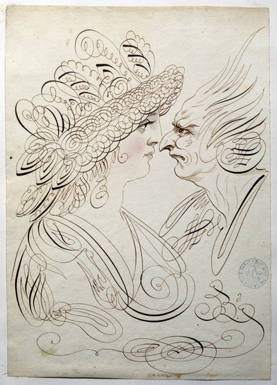 Kalligrafi: Profilportretter rundt 1780 av Bernard de Paris. av French School