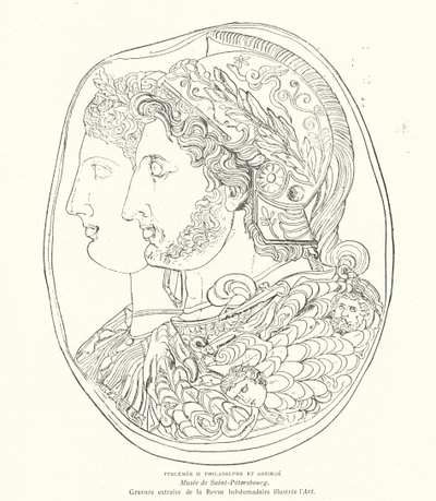 Cameo av oldtidens egyptiske farao Ptolemaios Philadelphus og hans kone Arsinoe, 3. århundre f.Kr. (gravering) av French School