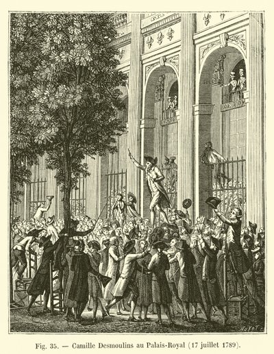 Camille Desmoulins ved Palais-Royal, 17. juli 1789 av French School