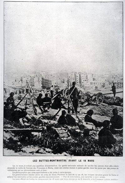 Kanoner på Buttes-Montmartre på kvelden 18. mars 1871 (bw-bilde) av French School