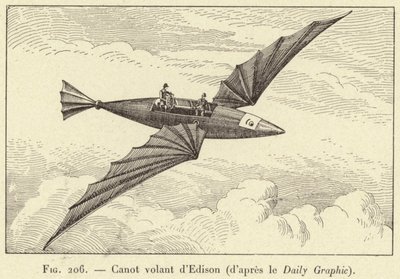 Edisons flygende kano (fra Daily Graphic) (gravering) av French School