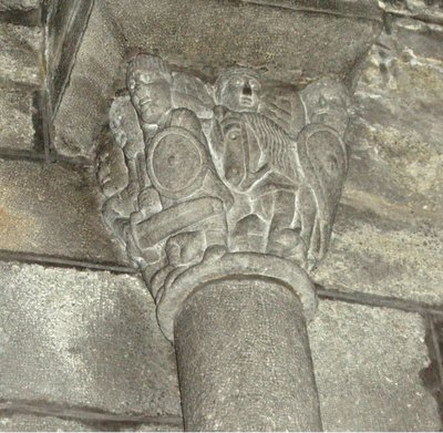 Hovedstad som viser lokale riddere som kjemper mot maurerne av French School