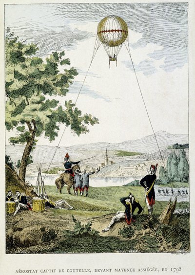 Captive aerostat av Jean Marie Joseph (Jean-Marie-Joseph) Coutelle (1748-1835), før Mainz beleiret av French School
