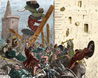 Fange av Carcassonne under korstoget mot Albigeers i august 1209. Gravering i "" Histoire De France En Cent-malerier av Paul Lehugeur "" 1891 av French School