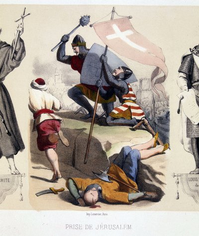 Erobringen av Jerusalem under det første korstoget (1096-99). av French School