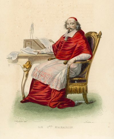 Kardinal Mazarin (farget gravering) av French School