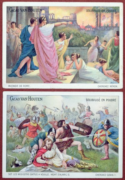 Kort for barn som reklamerer for Cacao van Houten, tidlig på 1900-tallet av French School