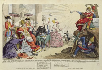 Karikatur av pavelige okser fra 1700-tallet (farget gravering) (se også 127599) av French School