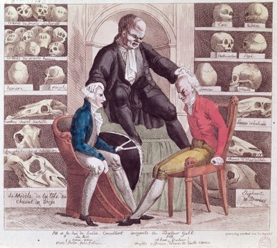 Karikatur av William Pitt den yngre (1759-1806) og Gustav IV Adolf (1778-1837) på besøk hos sr. Franz Joseph Gall (1758-1828) 1806 av French School