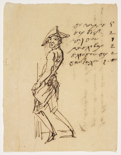 Caricature of a Young Soldier, 1809 (penn og brunt blekk på papir) av French School
