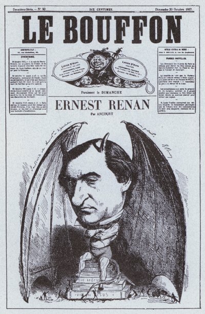 Karikatur av den franske filosofen Ernest Renan (litho) av French School