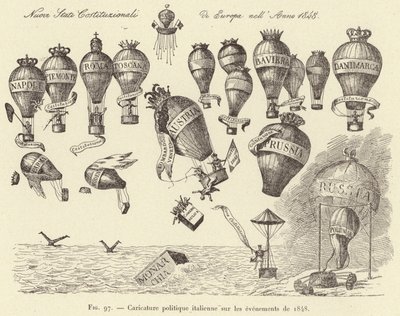 Italiensk politisk tegneserie om hendelsene i 1848 (gravering) av French School