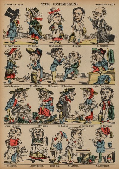 Karikaturer (farget gravering) av French School