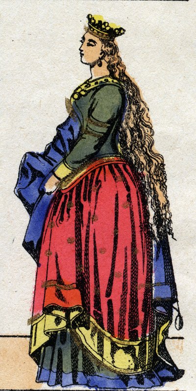 Karolingiske dynasti: Portrett av Judith av Baviere (805-843) dronningen av francene til Ludvig I kalte den fromme eller "" Debonnaire"" (778-840). Epinal avbildning fra slutten av 1800-tallet. Privat samling. av French School
