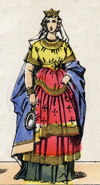 Carolingian dynasty: Portrait Emma of Italy (nee around 948) Queen of France wife of Lothaire (941-986). Epinal imaging from the end of the 19th century. Private collection. av French School