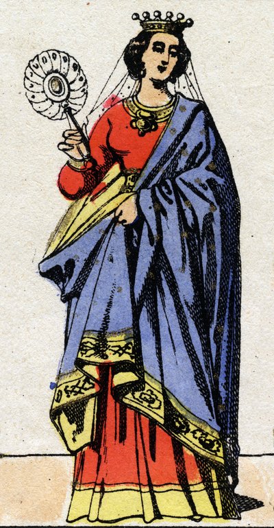 Carolingian dynasty: Portrait of Edwige of Wessex (Edgiva, Otgiva, Ogive, circa 903-951) Queen of the Francs wife of Charles III called the Simple (879-929). Epinal imaging from the end of the 19th century. Private collection. av French School