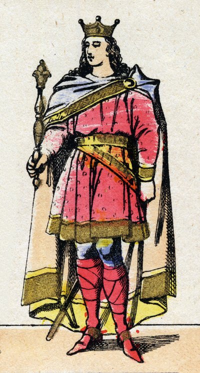 Carolingian dynasty: Portrait of Louis V dit le Faineant (967-987), king of the Franks from 986 to 987. Epinal imaging from the end of the 19th century. Private collection. av French School
