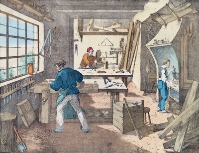 Snekkerverksted, ca. 1860 av French School