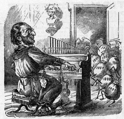 Tegneserie av den tyske komponisten Richard Wagner (1813-1883) av French School
