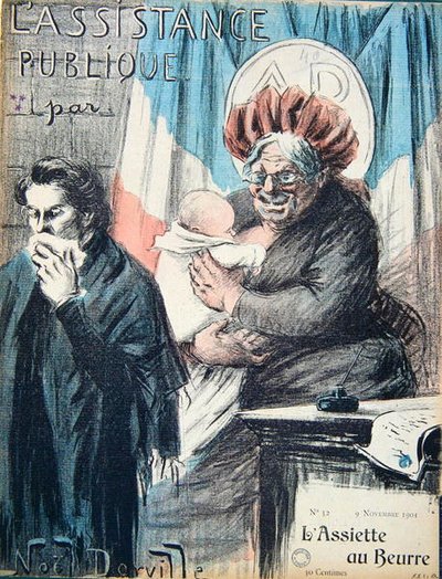 Tegneserie som kritiserer Assistance Publique, karikatur fra 