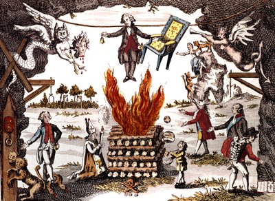 Tegneserie av Mirabeau, som leder Jacobin Club, 1789 av French School