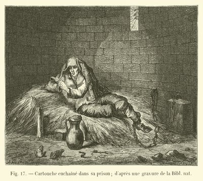 Patron lenket i fengselet hans; fra en gravering i Bibl nat av French School