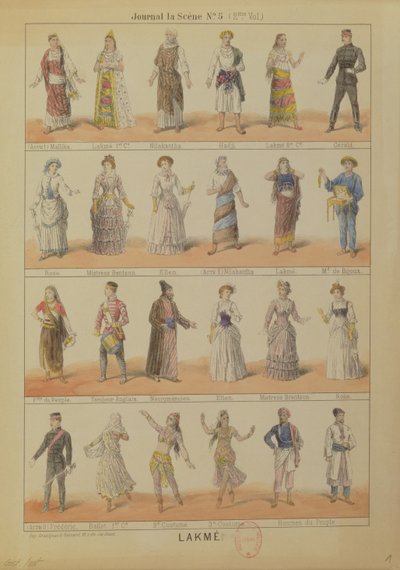 Rollefigurer fra operaen Lakme av Leo Delibes (1861-91) av French School