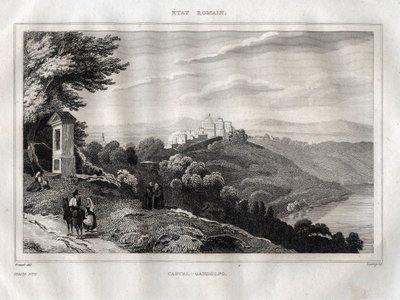 Castel Gandolfo - Gravering fra "" Pittoreske Italia"" av M. de Norvins, Ch. Nodier 1834-1836. av French School