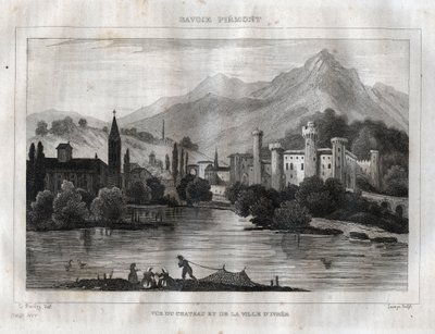 Castle of Ivrea - Castello di Ivrea - Gravering fra "" Pittoreske Italia"" av M. de Norvins, Ch. Nodier 1834-1836. av French School