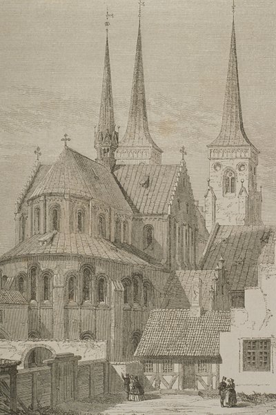 Katedralen på 1850-tallet, Roskilde, Danmark, fra Le Tour du Monde, utgitt i Paris, 1860-tallet av French School