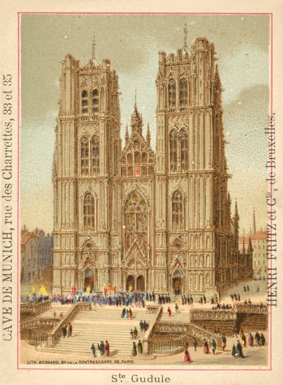 St. Michael og St. Gudula-katedralen, Brussel (chromolitho) av French School