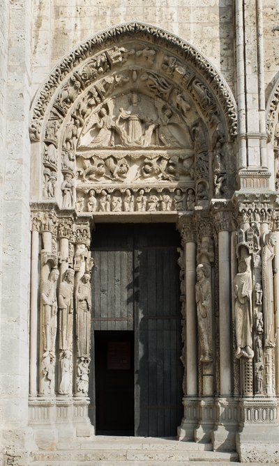 Cathedrale de chartres, bukten til venstre for den kongelige porten mot vest sa oppstigningen av French School