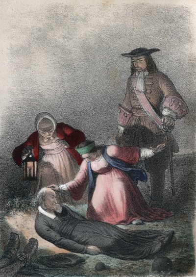 Katarina I av Russland (Marta Elena Skavronska, senere Marfa Samuilovna Skavronskaya) - Katarina I (1684 - 1727), et barn, finner pastor Skovronski, pastoren som oppdro henne, døende blant de døde i Mariembourg, en by invadert av russerne - i «The illu av French School