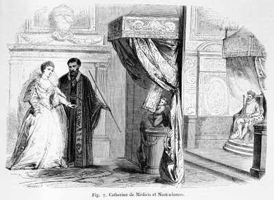 Catherine de Medici (1519-89) med Nostradamus, fra Magasin Pittoresque, 1849 av French School