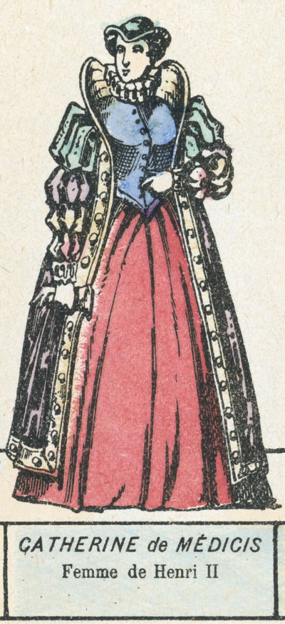 Catherine de Medici, Femme de Henri II (farget gravering) av French School