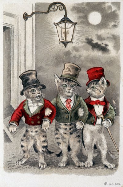 Katter i situasjon - postkort tidlig på 1900-tallet. av French School
