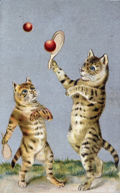 Katter som spiller tennis - postkort tidlig på 1900-tallet. av French School