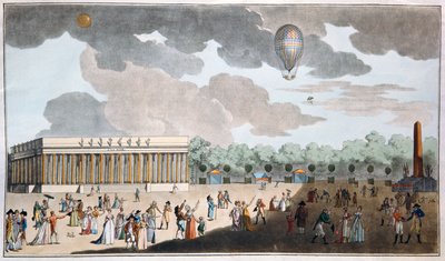 Feiring av Bastille-dagen, 14. juli på Champs Elysees, Paris i 1801 (håndfarget akvatint) av French School
