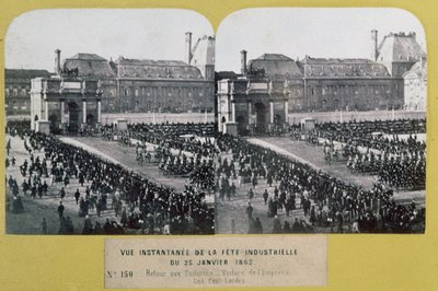 Feiring av industrien på Tuileriene, Place du Carrousel, Paris, stereoskopisk utsikt, 25. januar 1863 av French School