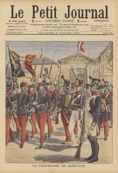 Hundreårsjubileet for etableringen av det franske militærakademiet i Saint-Cyr, Paris (farge litho) av French School