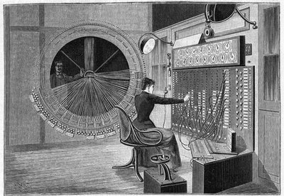 Central Office of the Theatrophone (hjemmekinoaudisjoner) i Paris i 1892. av French School