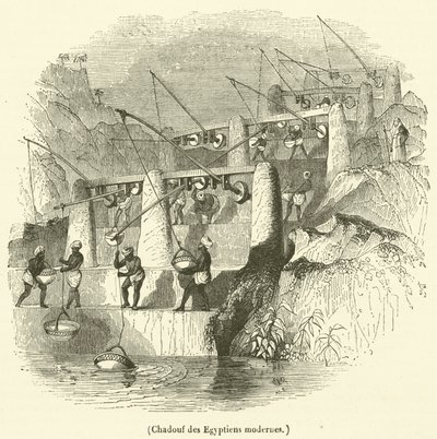 Shadouf av moderne egyptere (gravering) av French School