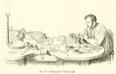 Blåselampe og gasslampe (gravering) av French School