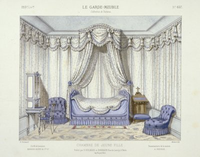 Soverom til ung jente, fra Le Garde-Meuble, Pub. Paris, ca. 1890 (fargelitografi) av French School