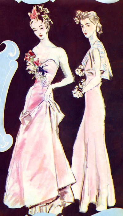Chanel-aftenkjoler, fra «Marie Claire», 23. september 1938 (trykk) av French School